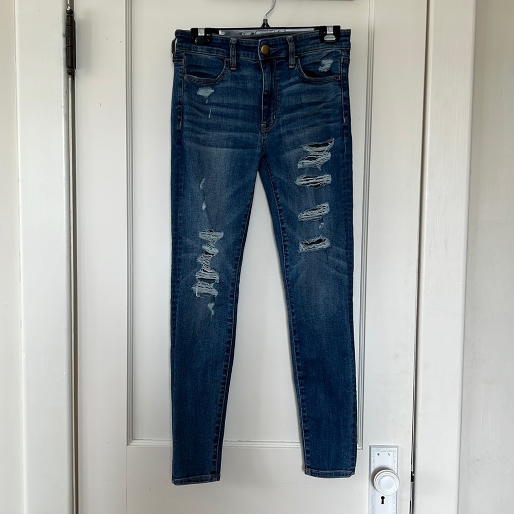 American Eagle Ripped Blue Skinny Jeans